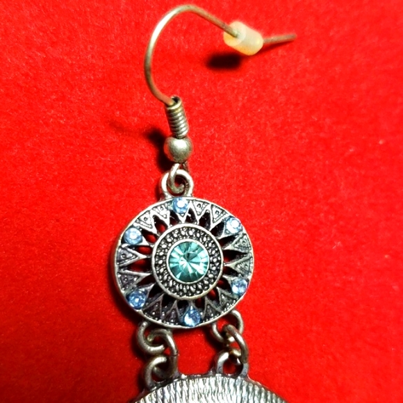 Antique Turquoise Double Beautiful Earrings Silver Tone &  Stones - Picture 7 of 12